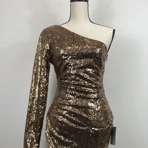 Lulus Women's Deja Vu Sequin One Shoulder Sleeve Dress  NORDSTROM SZ S
